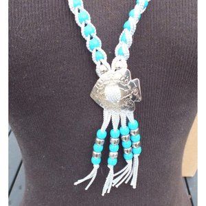 Seed Bead Green and White Arrow Pendant